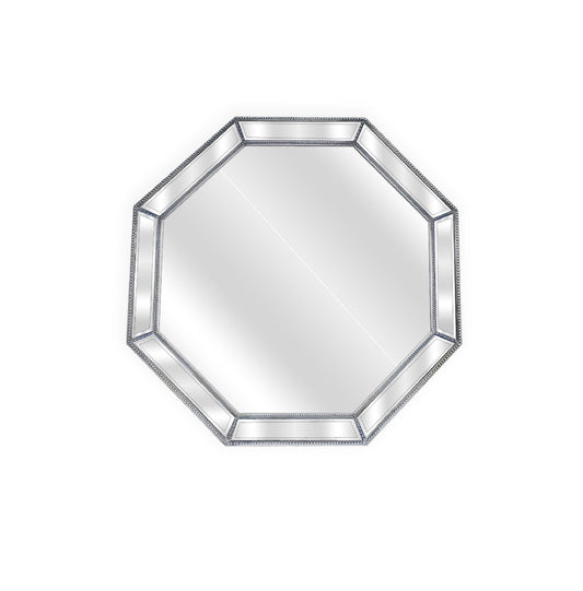Image of silver beaded framed mirror - octagon - 90cm x 90cm  ideal for luxury casual home interiors