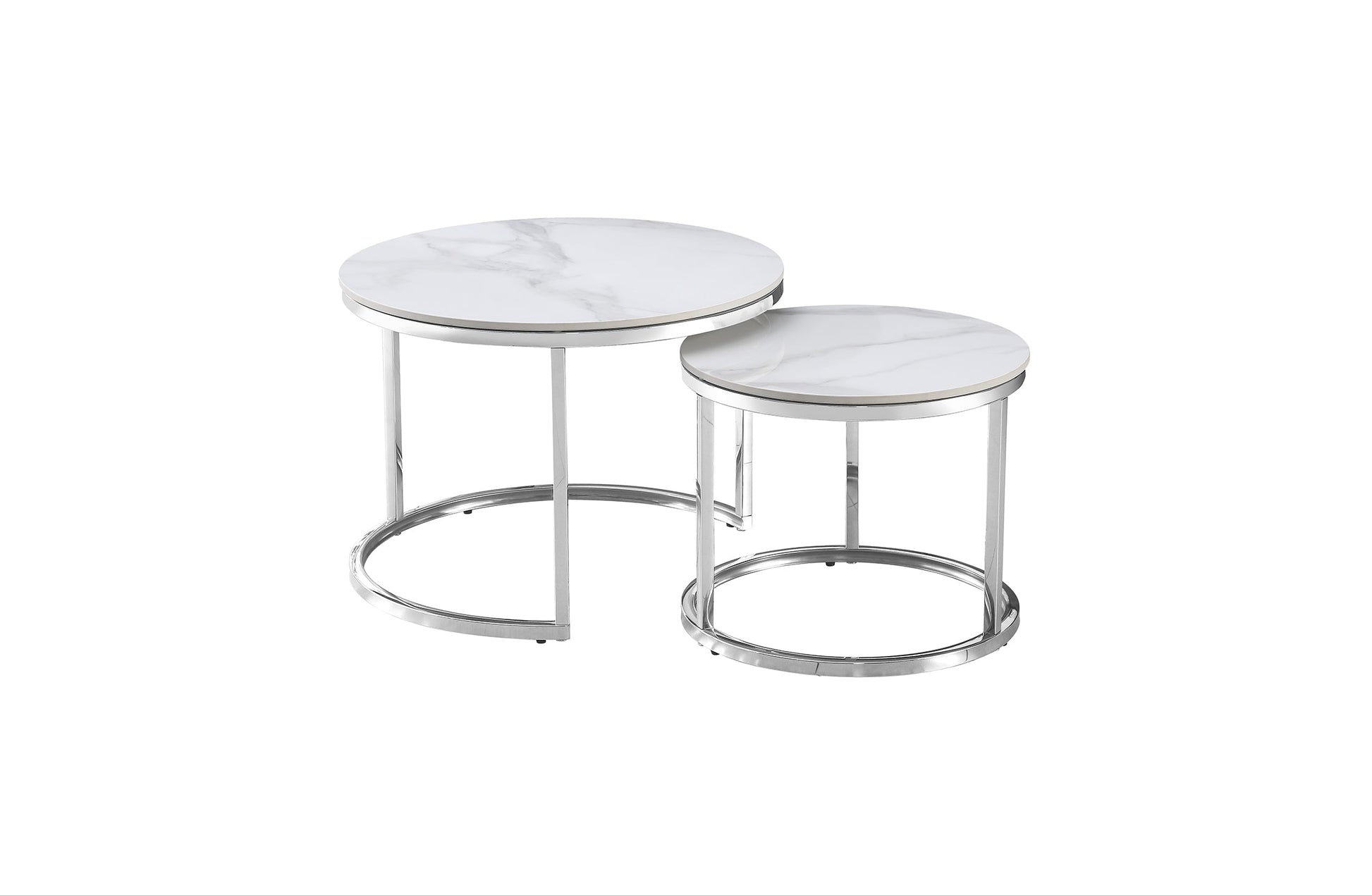 Image of nesting style coffee table - white on silver - 60cm/45cm  ideal for luxury casual home interiors