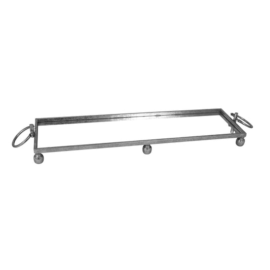 Image of eliza large rectangle iron mirror tray with handles - silver  ideal for luxury casual home interiors