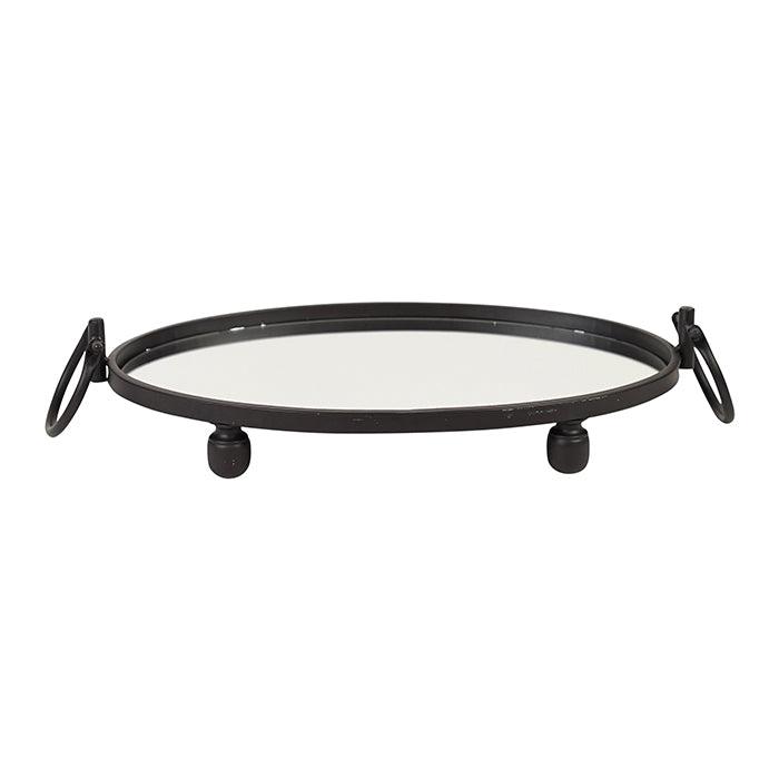 Image of eliza oval iron mirror tray with handles - black  ideal for luxury casual home interiors