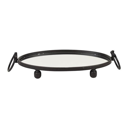 Image of eliza oval iron mirror tray with handles - black  ideal for luxury casual home interiors