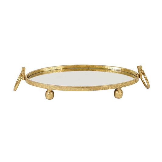 Image of eliza oval iron mirror tray with handles - gold  ideal for luxury casual home interiors