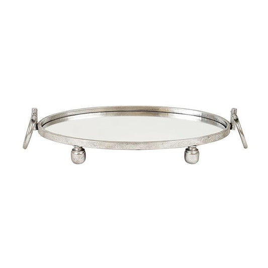 Image of eliza oval iron mirror tray with handles - silver  ideal for luxury casual home interiors