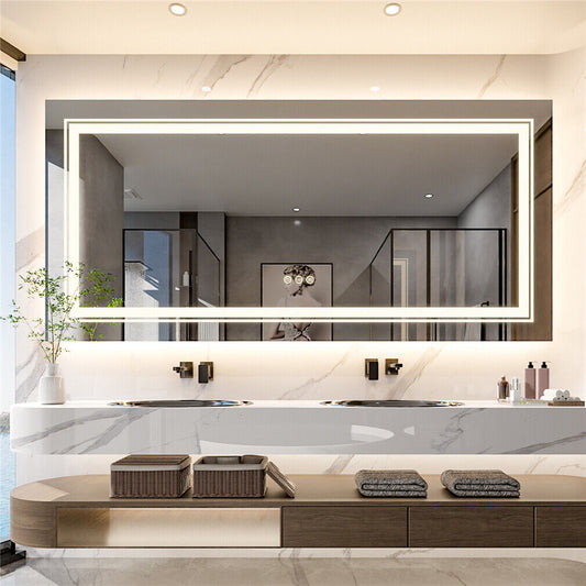Image of interior ave - led rectangle frameless salon / bathroom wall mirror - 120 x 60cm  ideal for luxury casual home interiors