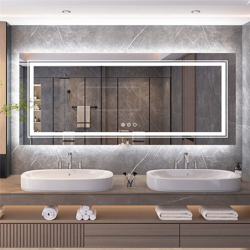 Image of interior ave - led rectangle frameless salon / bathroom wall mirror - 120 x 80cm  ideal for luxury casual home interiors
