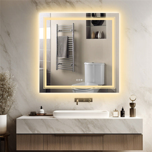 Image of interior ave - led square frameless salon / bathroom wall mirror - 90 x 90cm  ideal for luxury casual home interiors