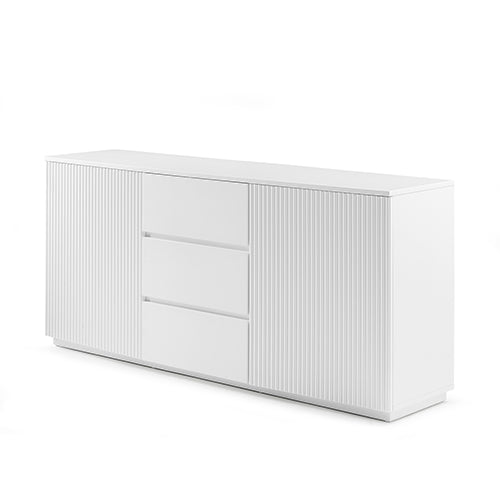 Image of buffet ceramic table top mdf cabinet storage stainless steel in white  ideal for luxury casual home interiors