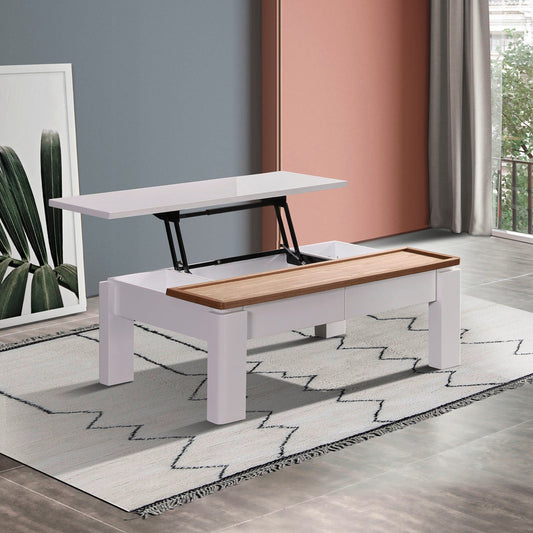 Image of coffee table high gloss finish lift up top mdf white ash colour interior storage  ideal for luxury casual home interiors