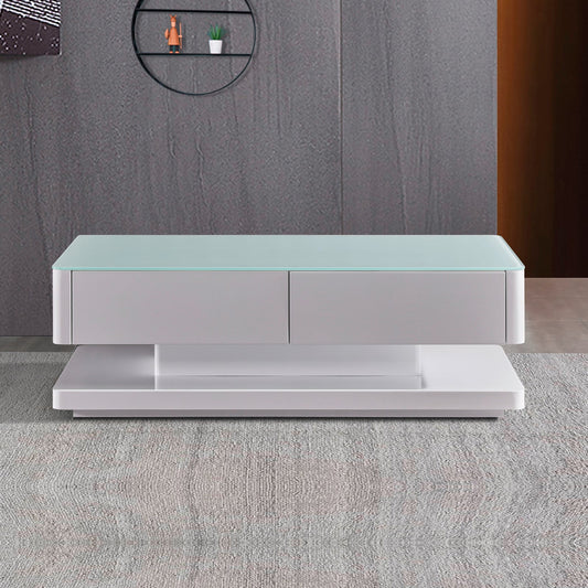 Image of stylish coffee table high gloss finish shiny white colour with 4 drawers storage  available at The Epic Shop