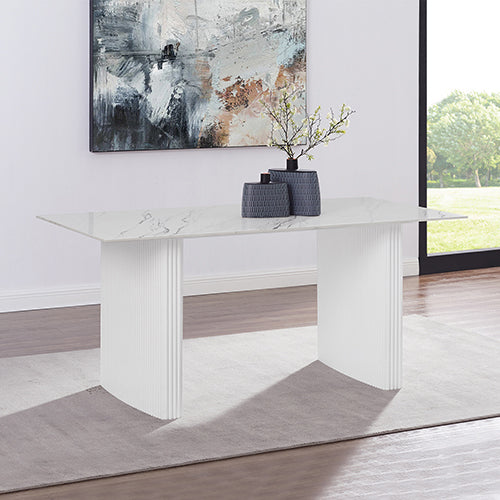 Image of dining table sintered stone top mdf table base high glossy white  ideal for luxury casual home interiors