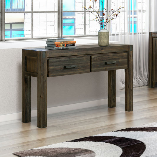 Image of hall table 2 storage drawers solid acacia wooden frame hallway in chocolate color  ideal for luxury casual home interiors