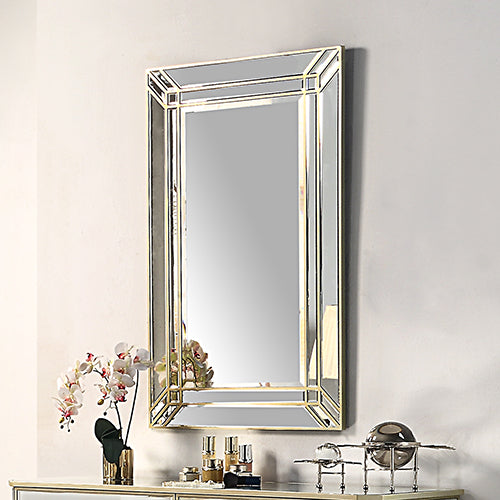 Image of wall mirror mdf construction rectangular shape silver colour  ideal for luxury casual home interiors