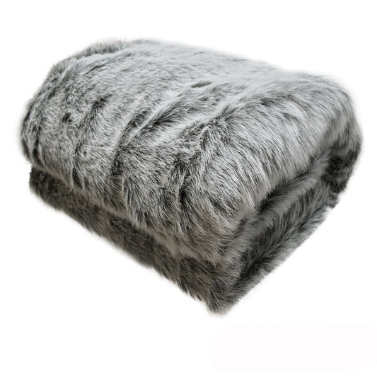 Image of sia luxury range faux fur throw rug 127 x 152 cm mongolian wolf  ideal for luxury casual home interiors