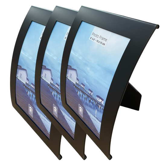 Image of 3x curve picture photo frame curved aluminium portrait 10cm x 15cm (4"x6")  - black  available at The Epic Shop