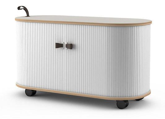 Image of ufou fitin rollin mobile roller shutter cabinet - storage with adjustable shelves & wheels  versatile for both home and professional use
