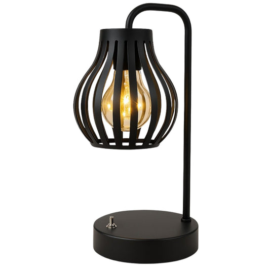 Image of modern black metal tulip style led lantern table desk lamp  battery operated decorative light  ideal for luxury casual home interiors