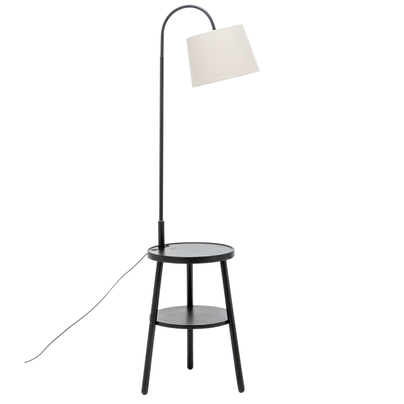 Image of naples tripod floor lamp shelf storage drawer bed side table light w/ usb charger  ideal for luxury casual home interiors