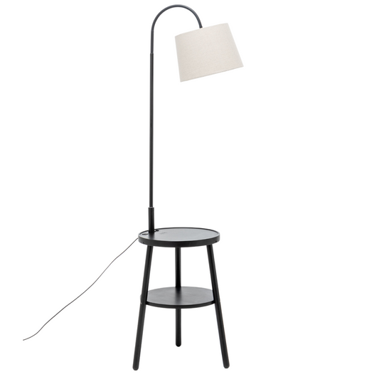 Image of naples tripod floor lamp shelf storage drawer bed side table light w/ usb charger  ideal for luxury casual home interiors