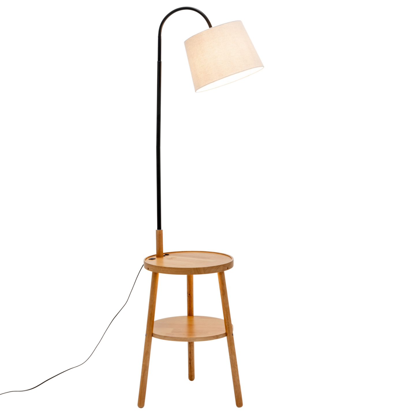 Image of naples tripod floor lamp shelf storage drawer bed side table light w/ usb charger  versatile for both home and professional use
