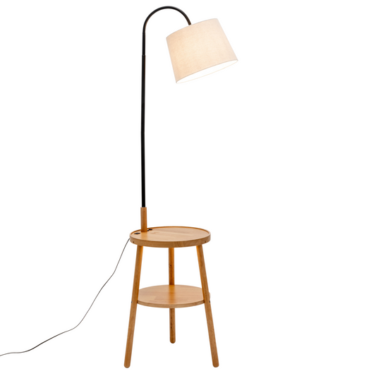 Image of naples tripod floor lamp shelf storage drawer bed side table light w/ usb charger  versatile for both home and professional use
