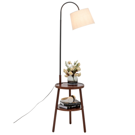 Image of naples tripod floor lamp shelf storage drawer bed side table light w/ usb charger  ideal for luxury casual home interiors