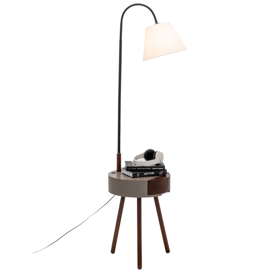 Image of florence tripod lamp shelf storage drawer bed side table light w/ usb charger  versatile for both home and professional use