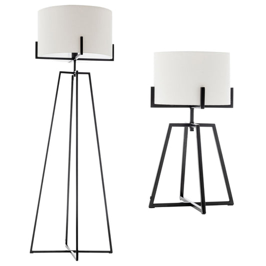 Image of modern dimmable floor lamp + table desk lamp w/ linen shade scandi - matte black  ideal for luxury casual home interiors