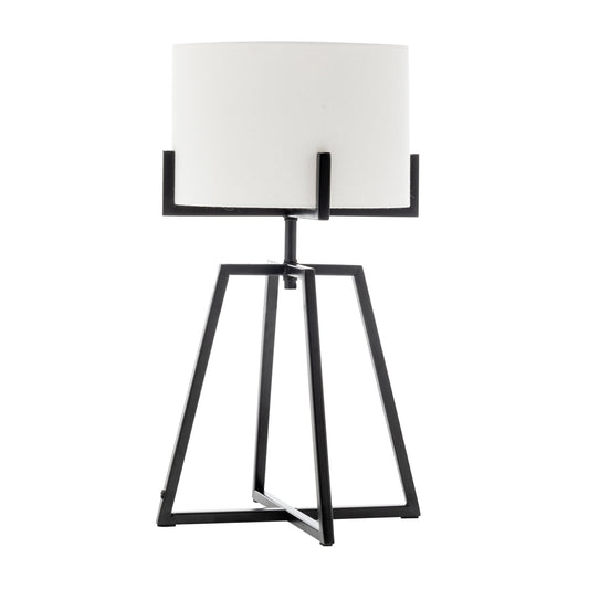 Image of modern scandi metal dimmable table desk lamp light w/ linen shade - matte black  ideal for luxury casual home interiors