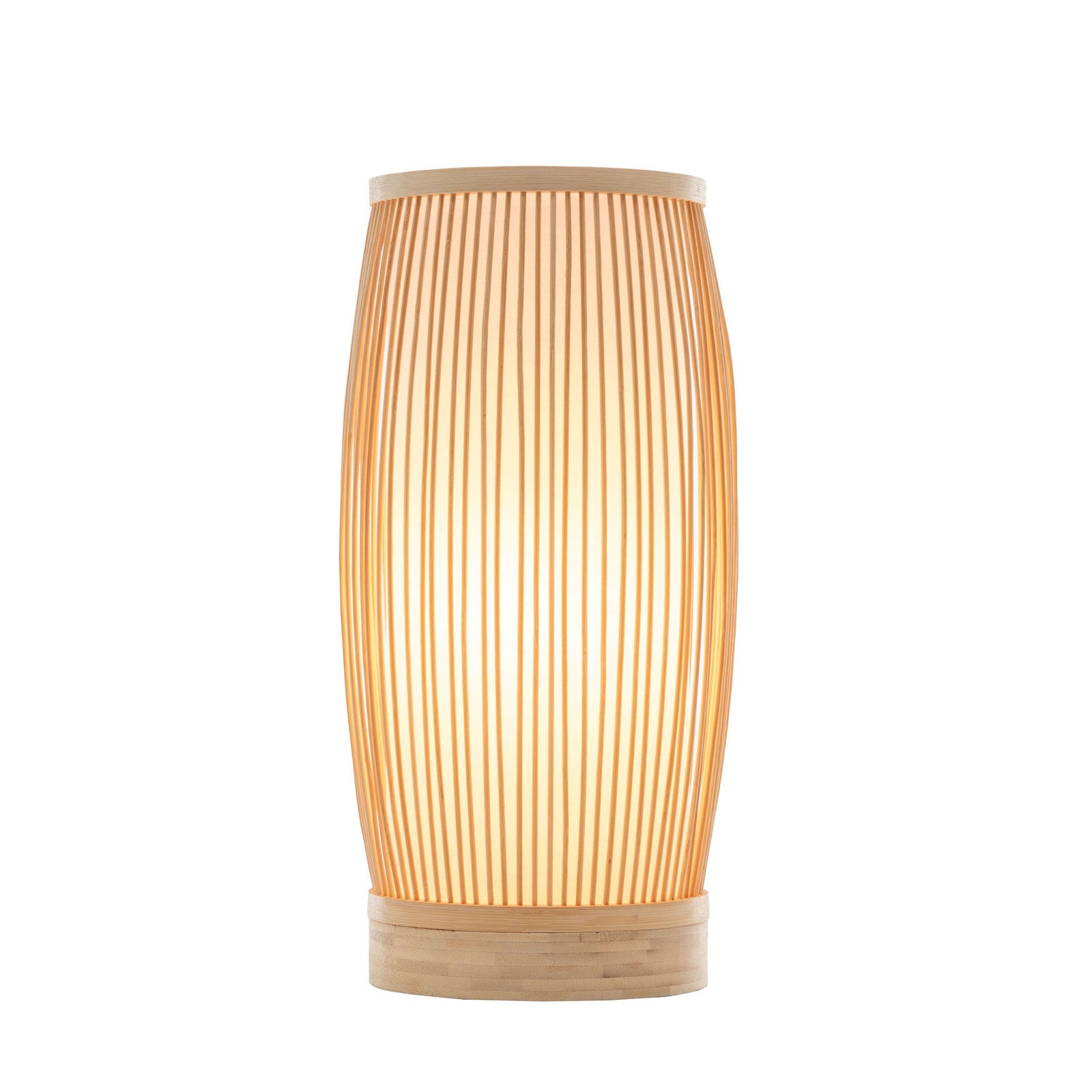 Image of natural woven bamboo cylinder table lamp light shade boho tropical coastal  versatile for both home and professional use