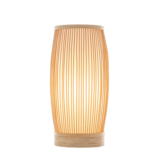 Image of natural woven bamboo cylinder table lamp light shade boho tropical coastal  versatile for both home and professional use