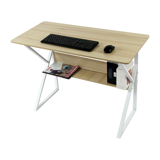 Image of wood & metal computer desk with shelf home office furniture  versatile for both home and professional use