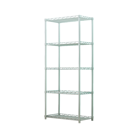 Image of 5 tier silver metal storage rack shelving wire shelf  suitable for aged care, corporate offices, and commercial settings