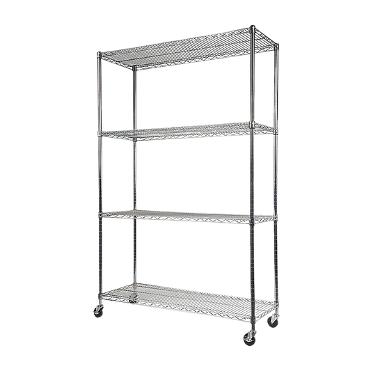 Image of modular wire storage shelf 1500 x 450 x 1920mm steel shelving with wheels  suitable for aged care, corporate offices, and commercial settings