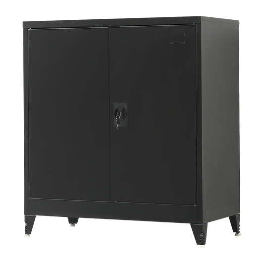 Image of two-door metal short cabinet shelf storage for home office gym  versatile for both home and professional use