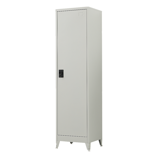 Image of single-door metal tall cabinet shelf storage for home office gym  versatile for both home and professional use