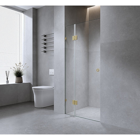 Image of 120cm wall to wall frameless shower screen with white brackets and ss hinges  versatile for both home and professional use