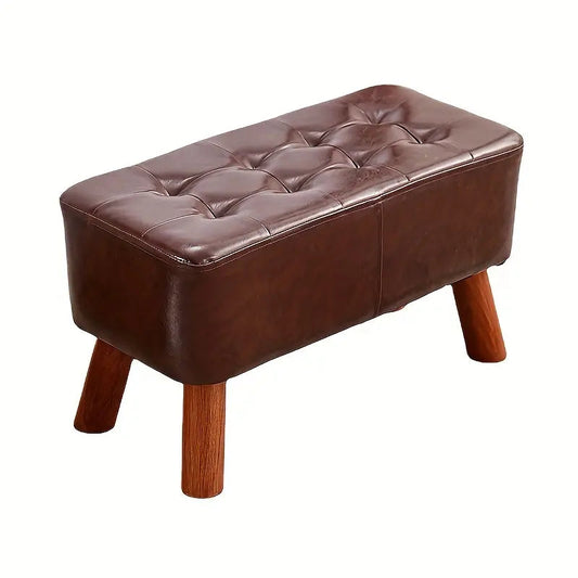 Image of nnetm elegant hardwood entryway faux leather bench  ideal for luxury casual home interiors