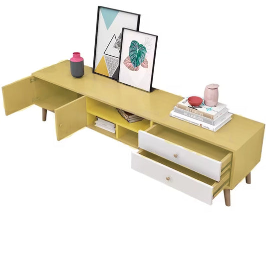 Image of nnecn two-doors, two-drawers wooden tv cabinet  ideal for luxury casual home interiors