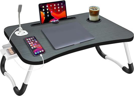 Image of nnecn laptop desk bed table tray folding breakfast table portable lap standing desk notebook stand reading holder for bed/sofa large lap desk with usb-charger and cup-holder  versatile for both home and professional use