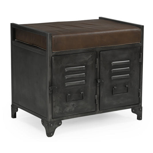 Image of small hand made locker bench with genuine leather  ideal for luxury casual home interiors
