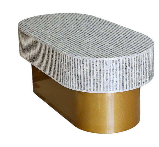 Image of mother of pearl opulent elegance oval coffee table  ideal for luxury casual home interiors