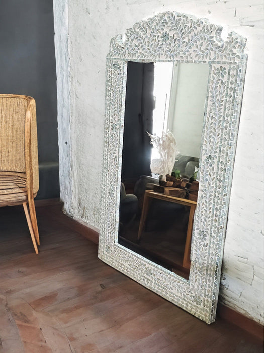 Image of mother of pearl serene reflection wall mirror  ideal for luxury casual home interiors