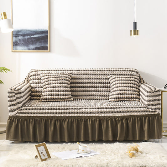 Image of elastic sofa cover-two-color coffee (305-360cm)  ideal for luxury casual home interiors