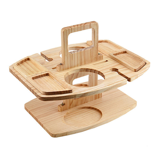 Image of pine log color portable wooden picnic table - wine glass & snack holder  available at The Epic Shop