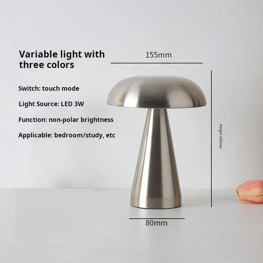 Image of silver modern mushroom table lamp - minimalist metal design for home and office  versatile for both home and professional use