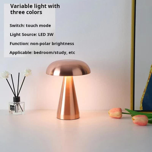 Image of rose red modern mushroom table lamp - minimalist metal design for home and office  versatile for both home and professional use