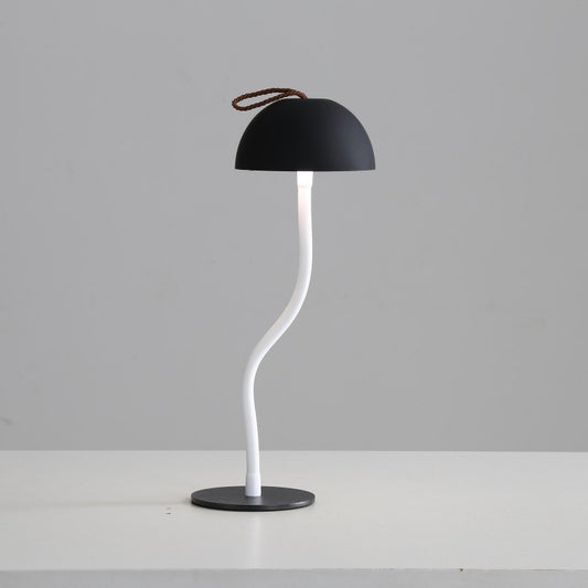 Image of smooth black lamp cap elegant curved stem mushroom desk lamp - adjustable led table light  versatile for both home and professional use