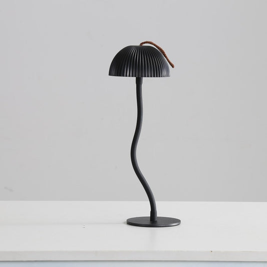 Image of corrugated black lamp cap elegant curved stem mushroom desk lamp - adjustable led table light  versatile for both home and professional use