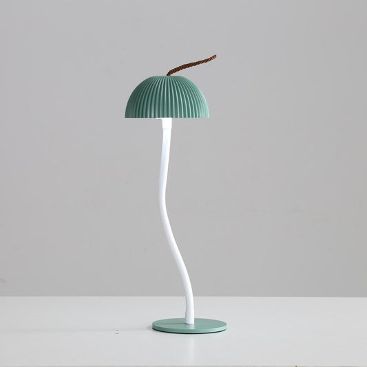 Image of corrugated green lamp cap elegant curved stem mushroom desk lamp - adjustable led table light  versatile for both home and professional use
