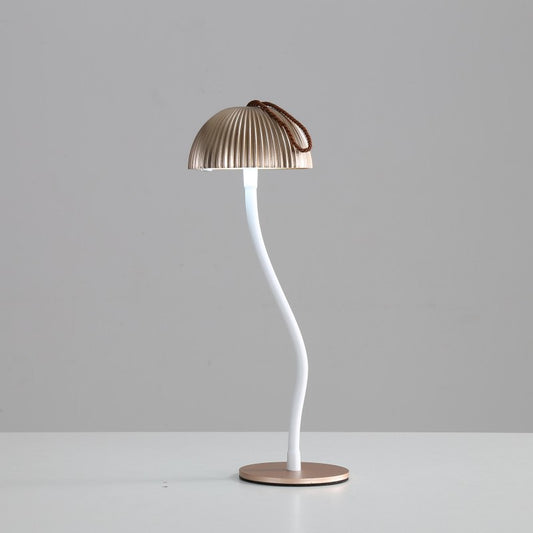Image of corrugated gold lamp cap elegant curved stem mushroom desk lamp - adjustable led table light  versatile for both home and professional use